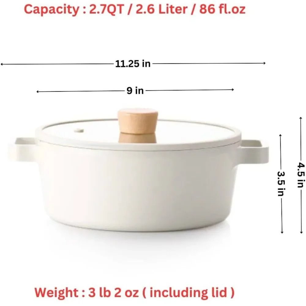 NEOFLAM FIKA 2.7QT Nonstick Stock Pot, Glass Lid with Wood Knob